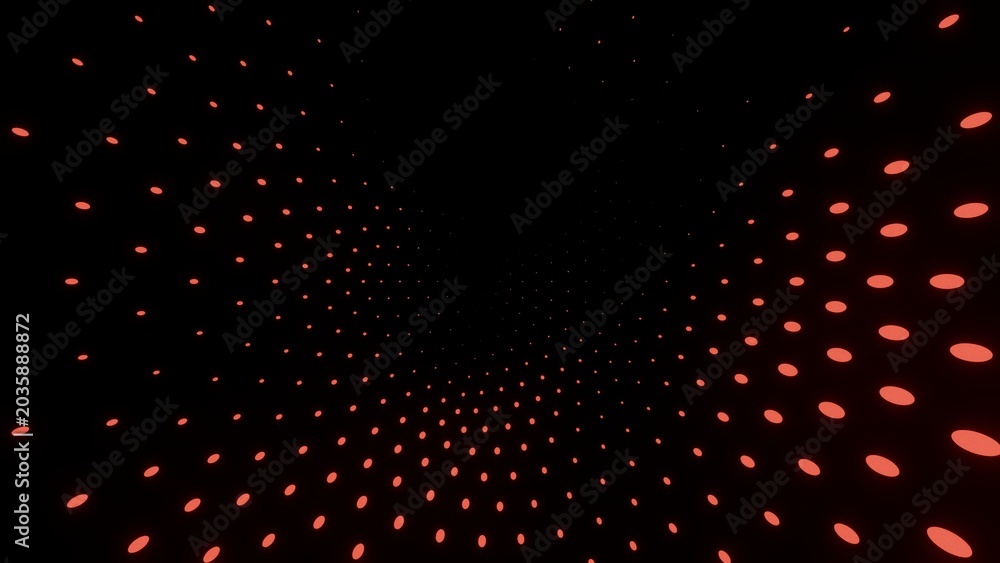 Fototapeta premium Red Dotted Perspective Matrix Field Curving Into Darkness 