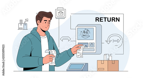 E-commerce Returns Process Illustration: Customer at Service Desk