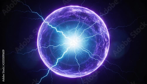 Plasma sphere energy ball luminous orb electric lightning glowing core purple blue light abstract science fantasy cosmic power futuristic neon background electric glow sphere sci fi plasma energy