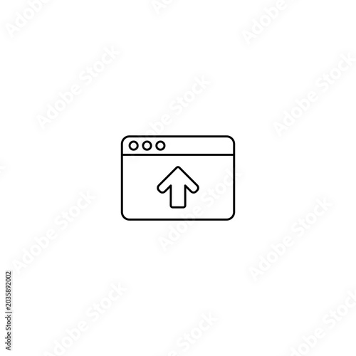 Web browser upload line icon. Vector illustration of a simple outline browser window with an up arrow symbol. Concept of cloud uploading, digital file submit, internet backup, website update, and onli