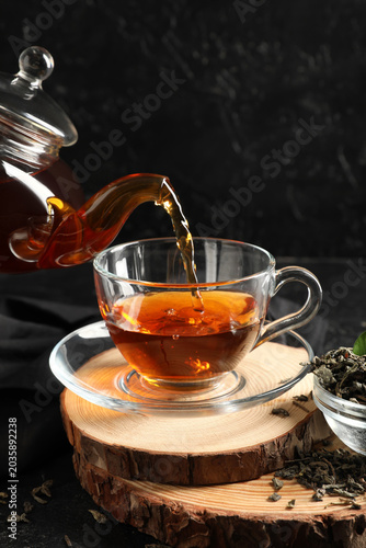 Pouring hot black tea from ...