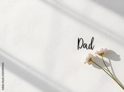 minimalist fathers day background featuring a gentle pink flower with soft shadows and text for a clean celebration concept