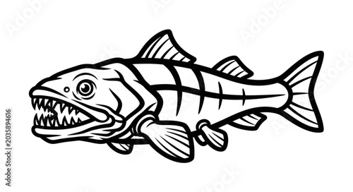 Bild auf Leinwand Illustration of a fierce predatory fish with sharp teeth.