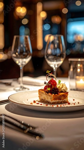 Delicious dessert on white plate.