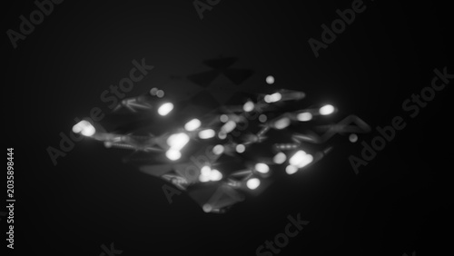Blurred White Lights Scattered Across Dark Reflective Abstract Surface
