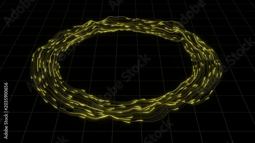 Molten Gold Energy Ring Floating Above Dark Wireframe Grid
