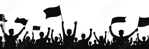 Football Fans silhouette collection featuring cheering supporters, flags and stadium celebration poses, vector illustration for sports and championship concepts.