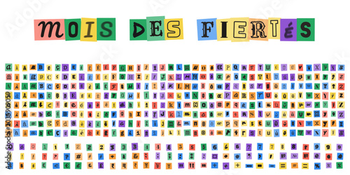 Mois des fiertes alphabet style lettre de rancon pour design lgbtq et affiche de sensibilisation a la diversite et inclusion