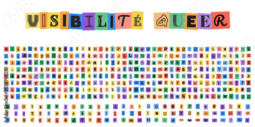 VISIBILITÉ QUEER alphabet style lettre de rancon pour design graphique militant et typographie creative pour affiche militante