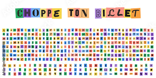 Foto CHOPPE TON BILLET alphabet style lettre anonyme pour design graphique et typogra