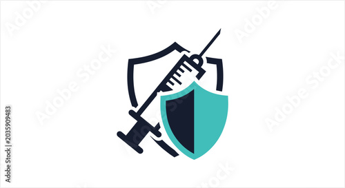 Bild auf Leinwand Medical Syringe and Shield Icon Representing Health Protection.