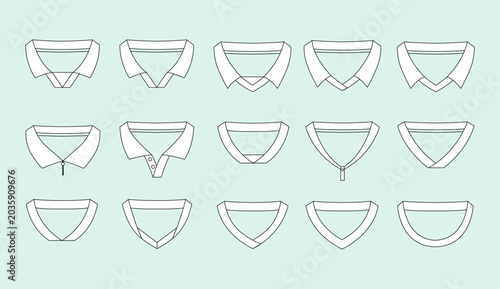 Photos Collars shirt vector illustration set featuring various neckline styles for fash