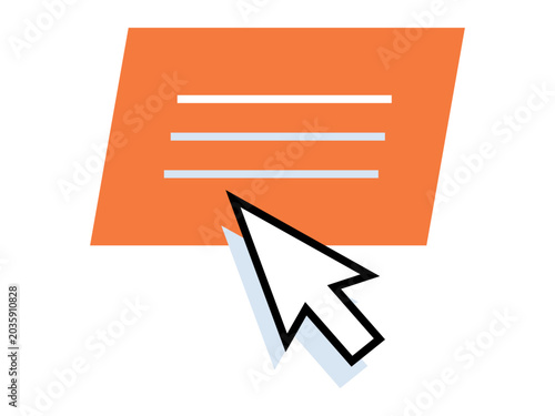 Mouse cursor clicking on an orange text box vector illustration. Digital navigation, user interface, web browsing, online selection, content management, interaction. Pointer arrow selecting a button