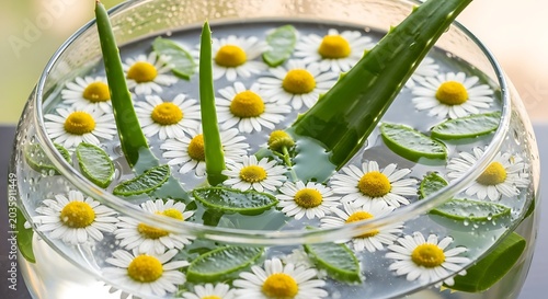 Aloe vera and daisy flower infused water.