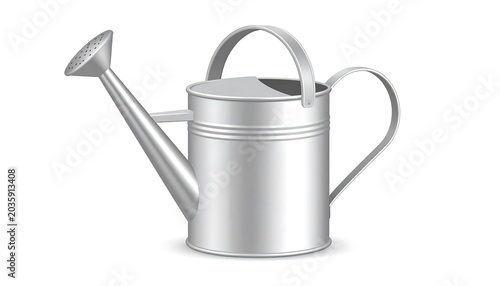 Silver Metal Watering Can Isolated on Light Gray Background