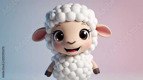 Cute 3D cartoon lamb character with white fluffy wool