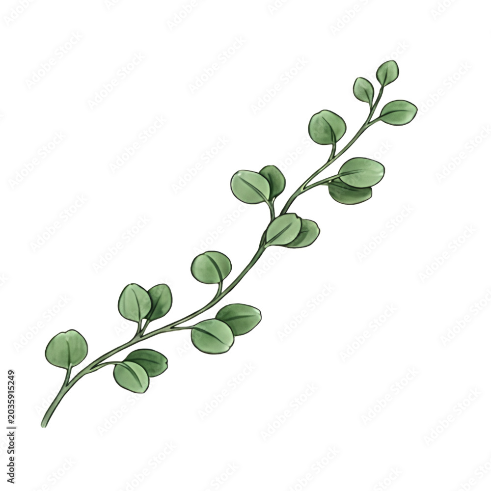 Fototapeta premium Fresh Green Monstera Deliciosa Leaf Branch Isolated on White Background Minimalist Illustration