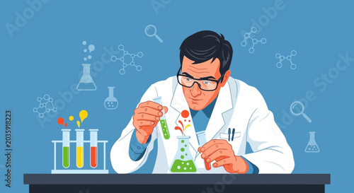 Scientist Performing Chemical Experiment in Laboratory
