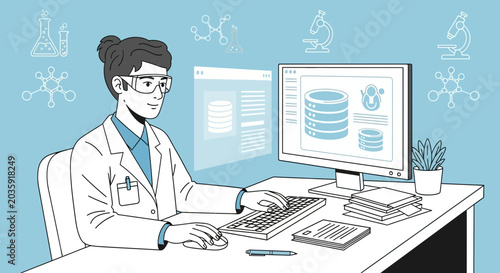 Scientist working on computer data analysis in laboratory