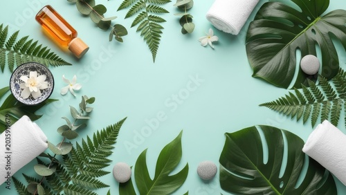 Spa themed composition with natural elements and copy space