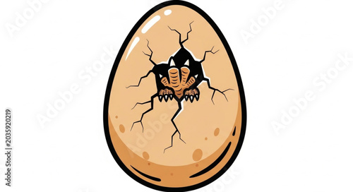 Baby Dinosaur Hatching from Cracked Egg Illustration.