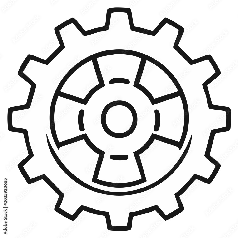 Obraz premium Black and white gear icon, simple mechanical wheel cog symbol, technology and industry concept.