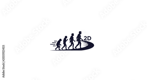 Fotografía Evolution silhouette transitioning into 2D graphic design icon.