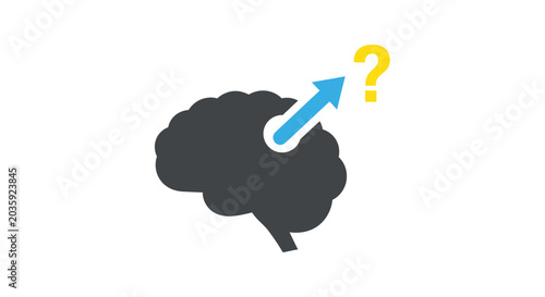 Foto Gray brain silhouette with arrow and question mark.