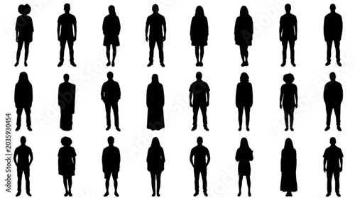 Bild auf Leinwand Silhouettes of people walking in a line isolated on transparent background, Vect