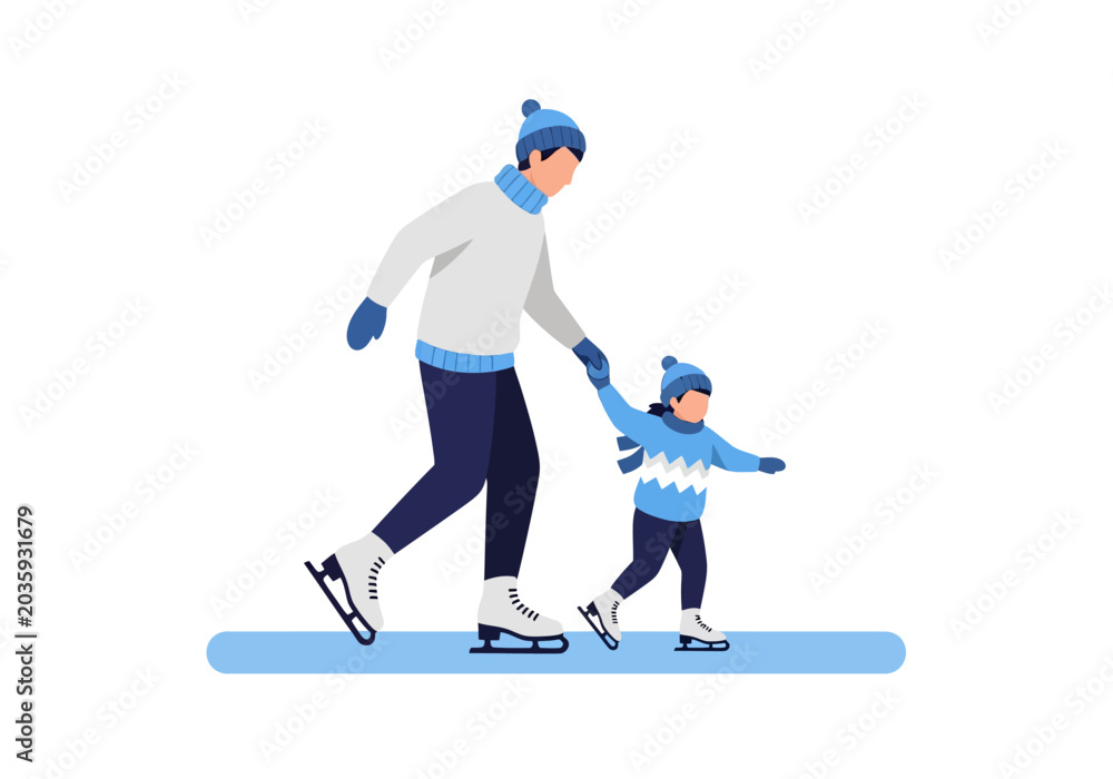 Obraz premium Adult and Child Ice Skating on Ice Rink