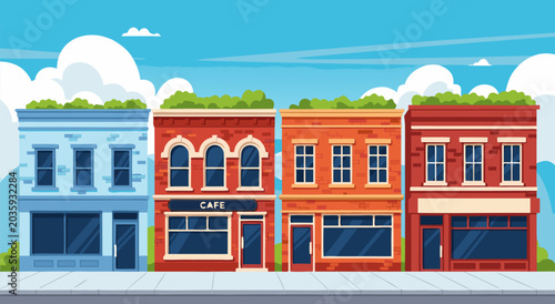 Canvastavla Charming vector illustration of quaint small town shops with colorful facades an