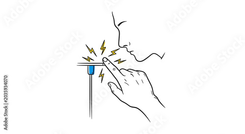 Bild auf Leinwand Hand receiving electric shock from touching a metal terminal.