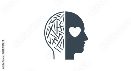 Tableau sur toile Human head profile silhouette with tangled lines and heart