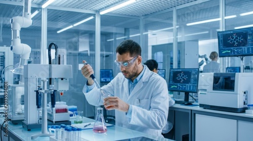 Scientist Conducting Experiments in Modern Laboratory Setting