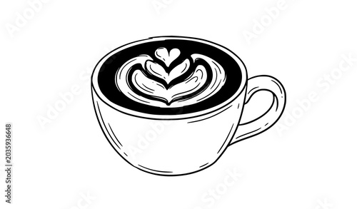Fotografía Hand Drawn Coffee Cup with Latte Art Sketch Illustration