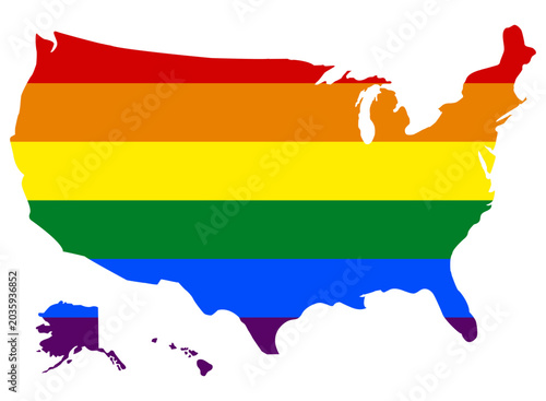 LGBT Pride Map of the United States with Rainbow Flag Colors, Diversity and Equality Concept