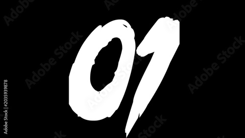 Fotografia Bold white '01' numeral prominently displayed against a stark black background,