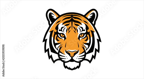 Foto Close-up illustration of a fierce tiger face with striking orange and black stripes