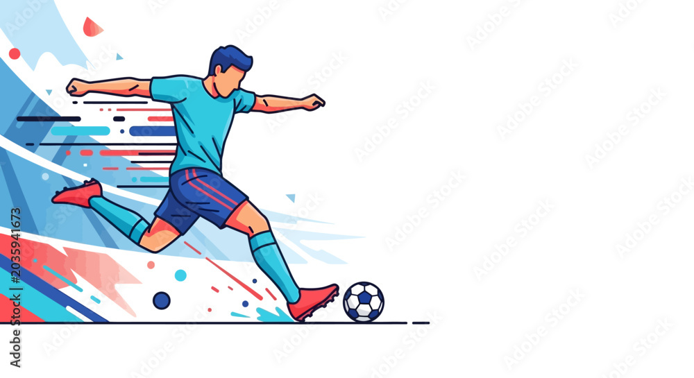 Fototapeta premium Dynamic soccer action vector illustration capturing the thrill of the game with a player kicking the ball