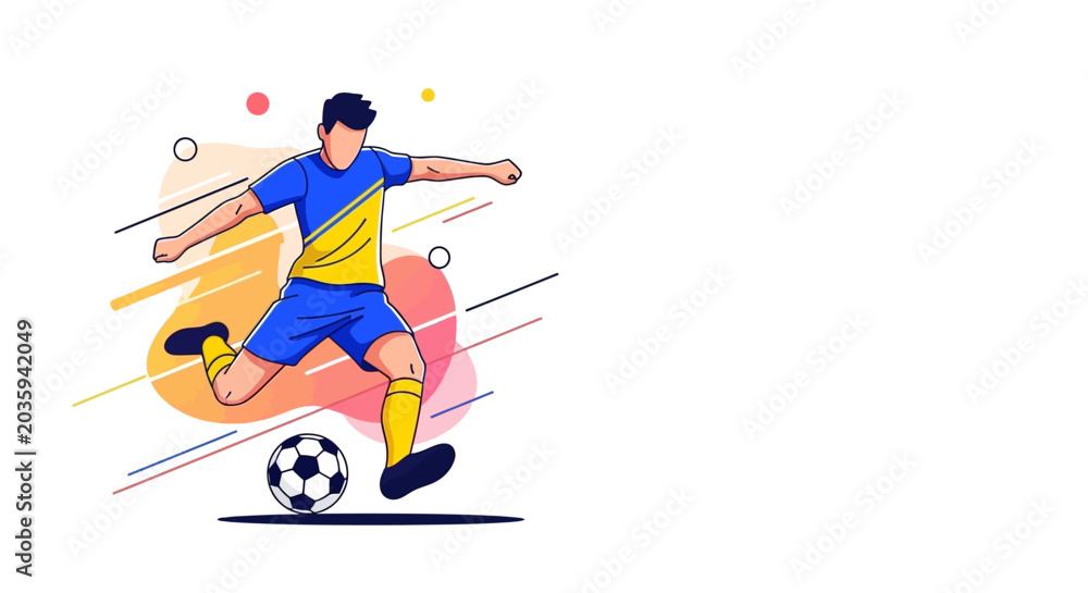 Fototapeta premium Dynamic football player vector illustration in flat design style, showcasing action and energy for sports-related social media or digital content