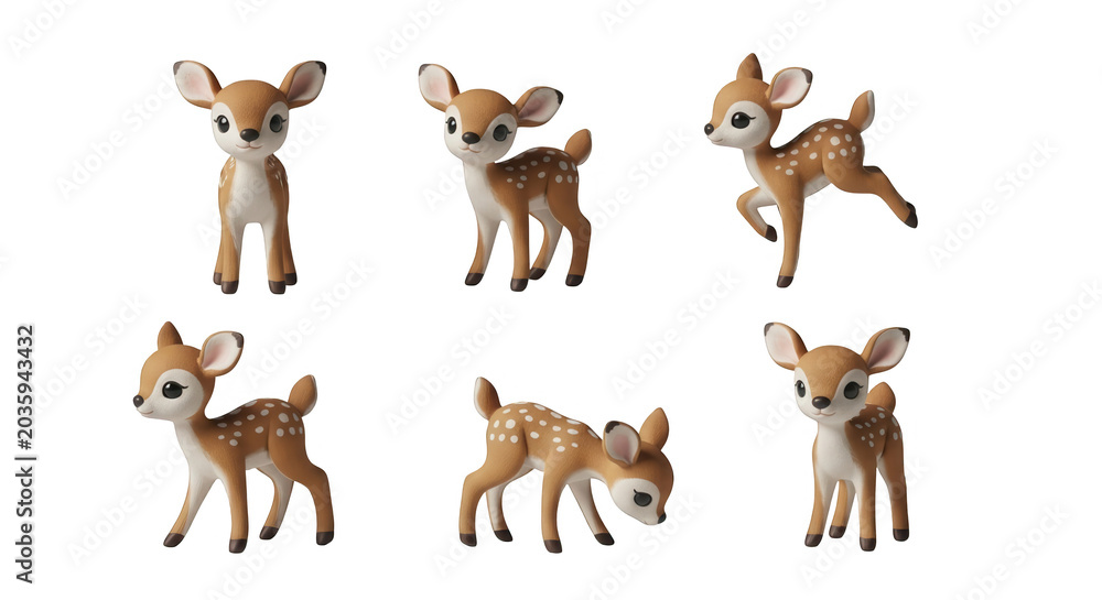 Obraz premium animated fawn figurines in various poses shot on white background childrens books and educational content