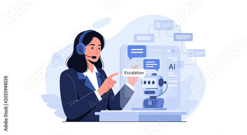 Customer service agent interacting with AI chatbot for escalation support