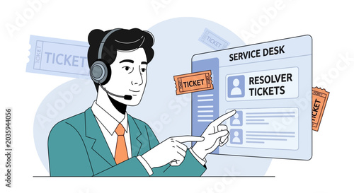 Customer Service Agent Resolving Tickets on Digital Service Desk