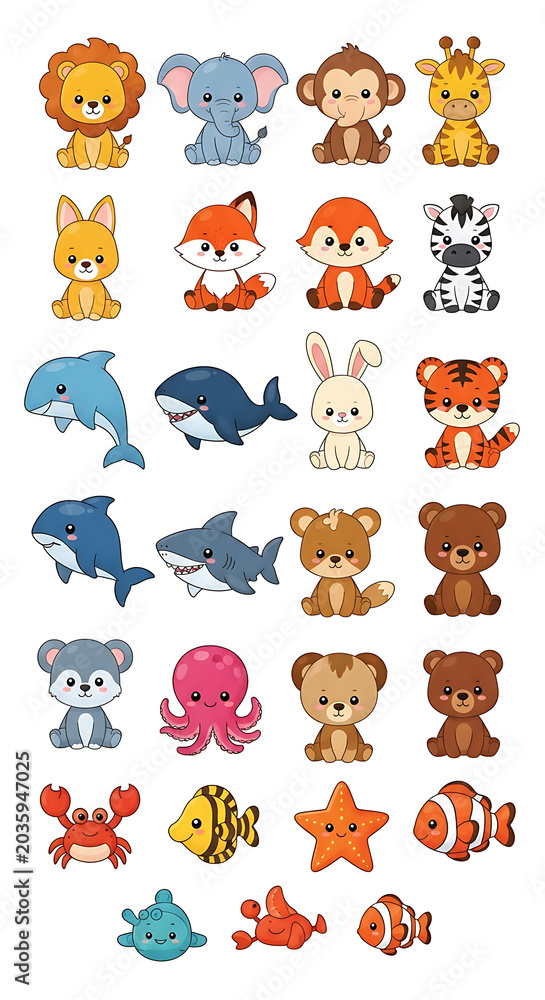 Obraz premium Cartoon Animal Stickers Collection