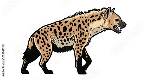 Foto Spotted Hyena Walking Side View Illustration.