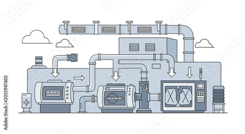 Foto Industrial HVAC system with air handling units and ducts.