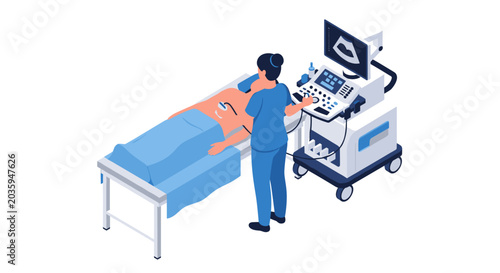 Fotografie Medical professional performing ultrasound examination on patient lying on examination table