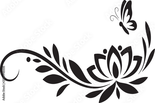 Black decorative floral design with butterfly