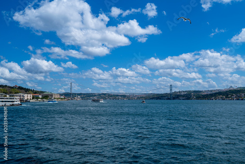 Bild auf Leinwand Bosphorus Strait with bridge connecting Europe and Asia in Istanbul, Turkey
