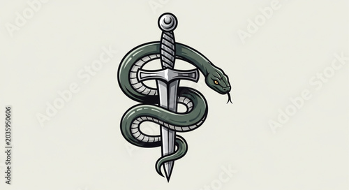 Billede på lærred Symbol of Medicine Caduceus with Serpent and Sword.